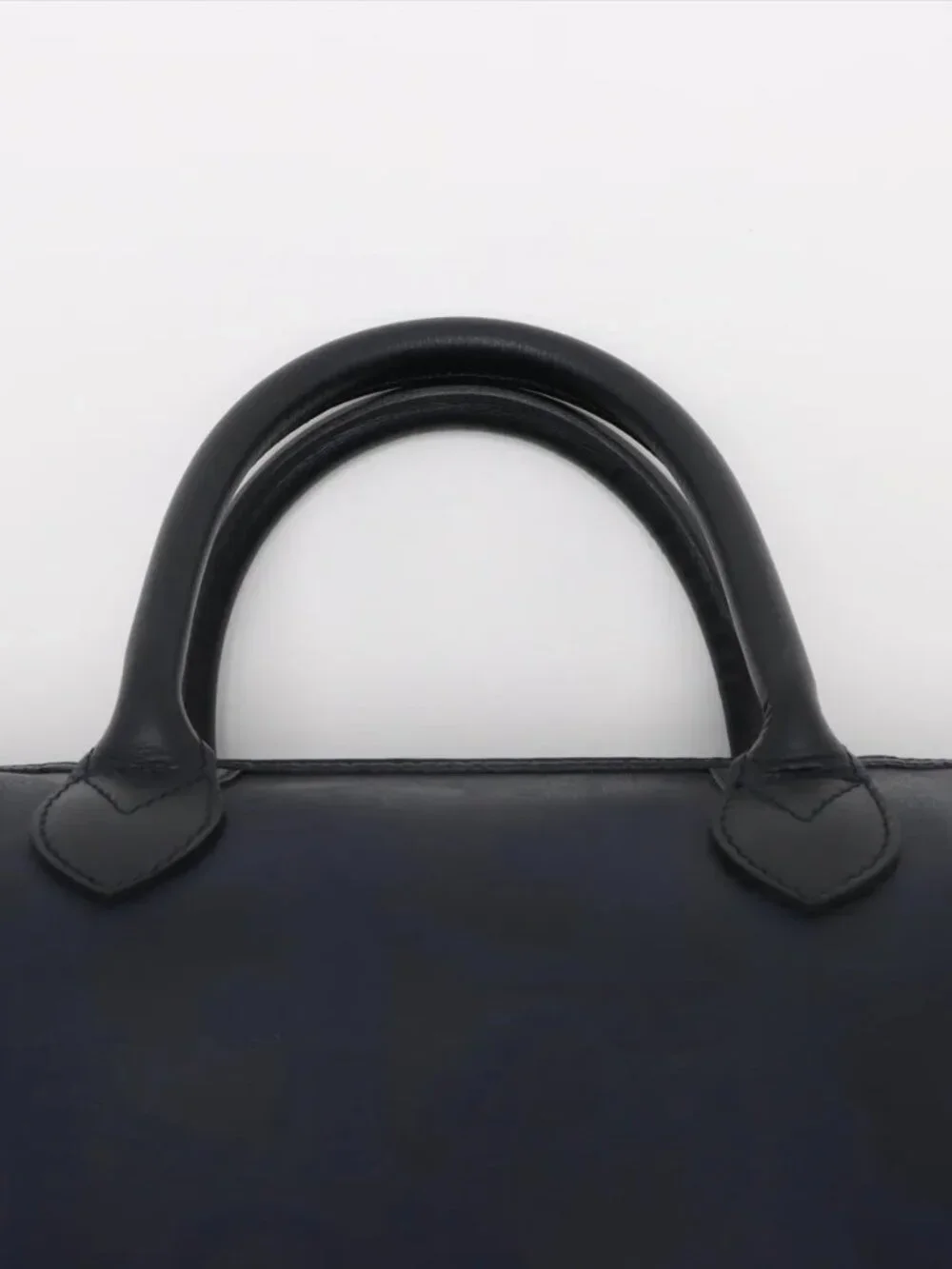 Rare Vintage Dior Navy Blue Leather Top-Handle Bag with Gold Accent